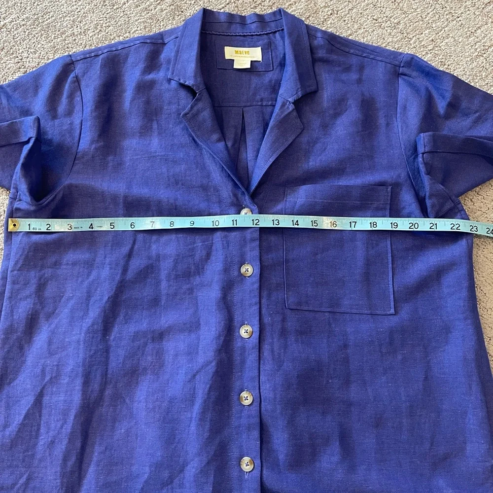Maeve Linen Blend Short Sleeve Button-Down Shirt - Violet Blue, Anthropologie, L - Picture 7 of 16